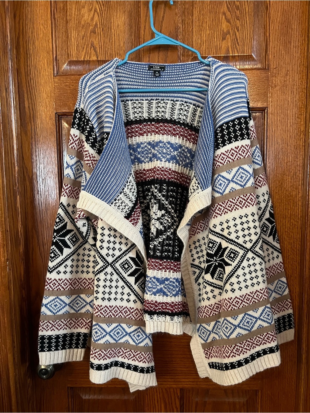 Lisa International 2X Open Knitted Sweater Geometric Patterns